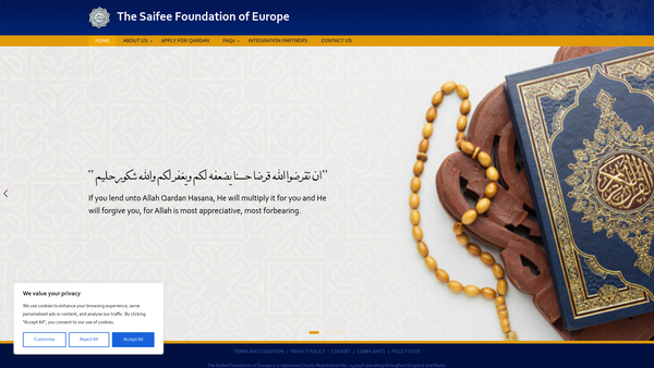 Screenshot of the The Saifee Foundation Of Europe website