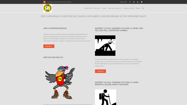 Screenshot of the Cave Rescue Organisation website