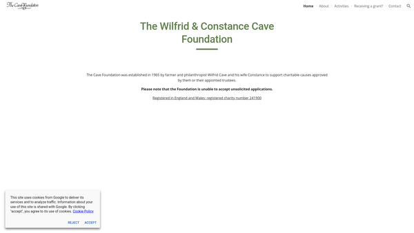 Screenshot of the Wilfrid And Constance Cave Foundation website