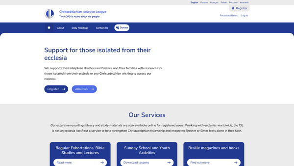 Screenshot of the The Christadelphian Isolation League website
