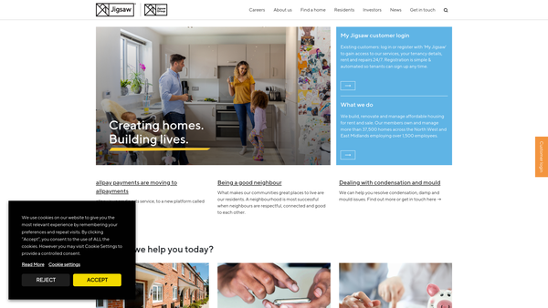Screenshot of the The James Tomkinson Memorial Cottages Trust website