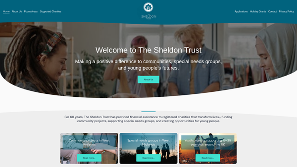Screenshot of the The Sheldon Trust website