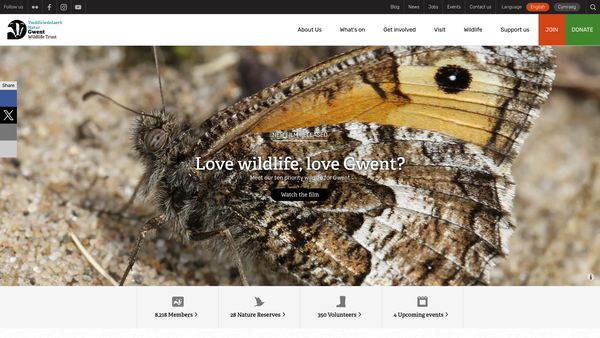Screenshot of the Gwent Wildlife Trust Ltd website