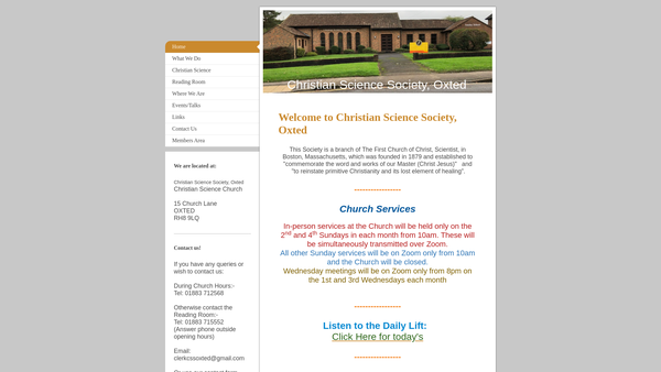 Screenshot of the Christian Science Society, Oxted website