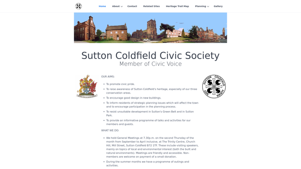 Screenshot of the Sutton Coldfield Civic Society website
