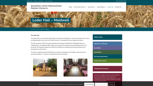Screenshot of the Loder Hall website