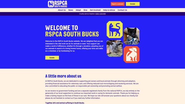 Screenshot of the Royal Society For The Prevention Of Cruelty To Animals Buckinghamshire South Branch website