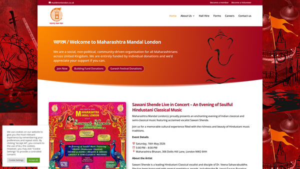 Screenshot of the Maharashtra Mandal London website