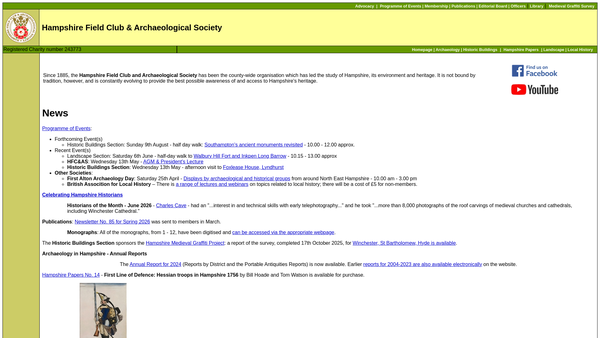 Screenshot of the The Hampshire Field Club And Archaeological Society website
