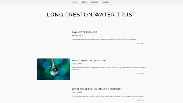 Screenshot of the Long Preston Water Trust website