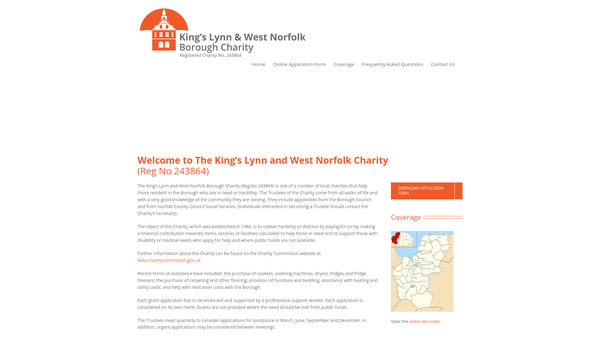 Screenshot of the The King's Lynn And West Norfolk Borough Charity website