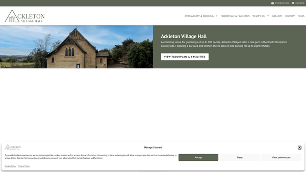 Screenshot of the Ackleton Village Hall Also Known As Ackleton Mission Room 2. Trust Fund In Connexion With Ackleton Village Hall website