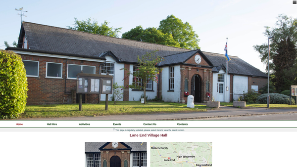 Screenshot of the Lane End Village Hall website