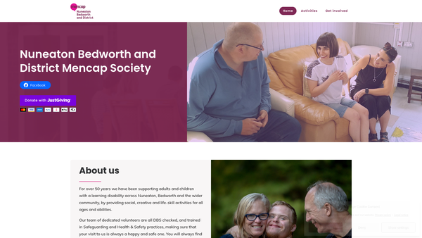 Screenshot of the Nuneaton Bedworth And District Mencap Society website