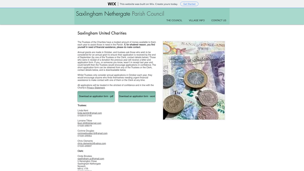 Screenshot of the Saxlingham United Charities website
