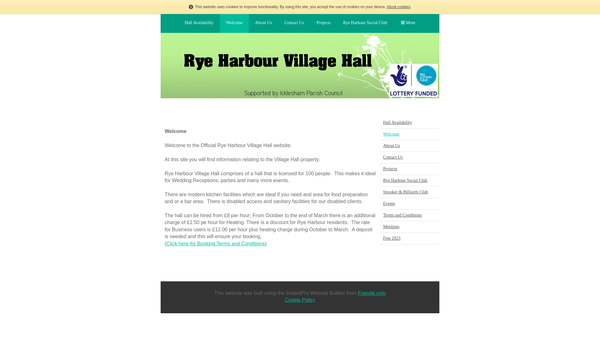 Screenshot of the Rye Harbour Village Hall website