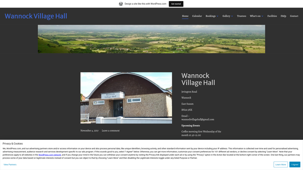 Screenshot of the Wannock Village Hall website
