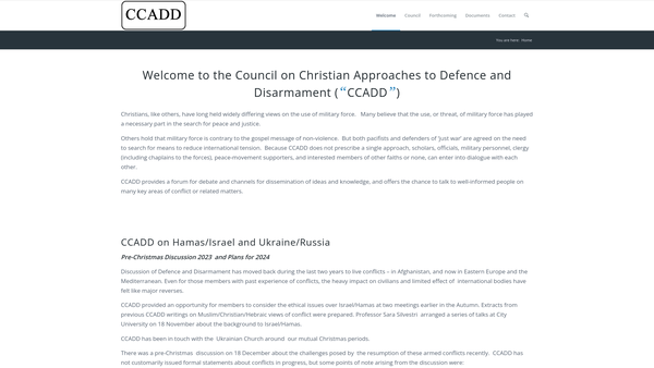 Screenshot of the Council On Christian Approaches To Defence And Disarmament Limited website