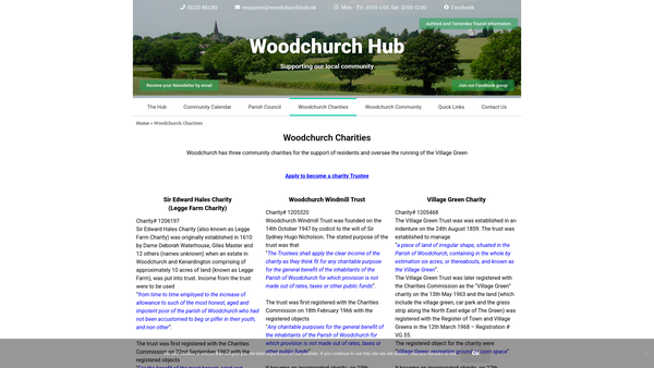 Screenshot of the Woodchurch Windmill Trust website