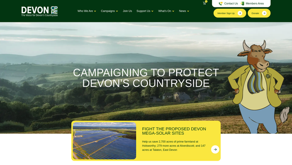 Screenshot of the The Devon Branch Of The Campaign To Protect Rural England website