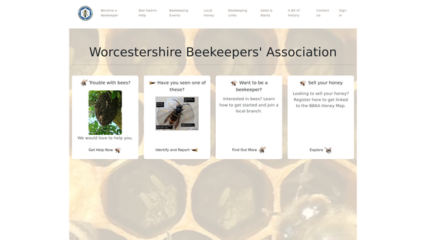 Screenshot of the The Worcestershire Bee Keepers' Association website