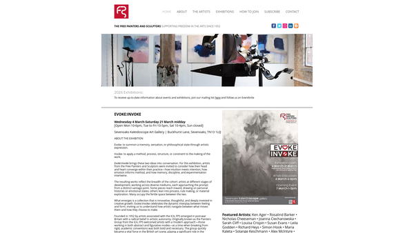 Screenshot of the Free Painters And Sculptors Limited website