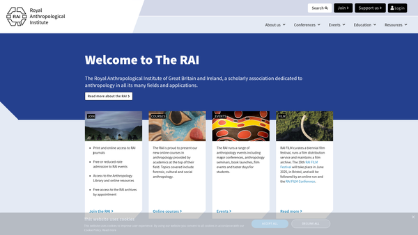 Screenshot of the Royal Anthropological Institute Of Great Britain And Ireland website