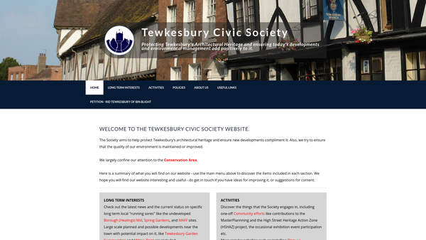 Screenshot of the Tewkesbury Civic Society website