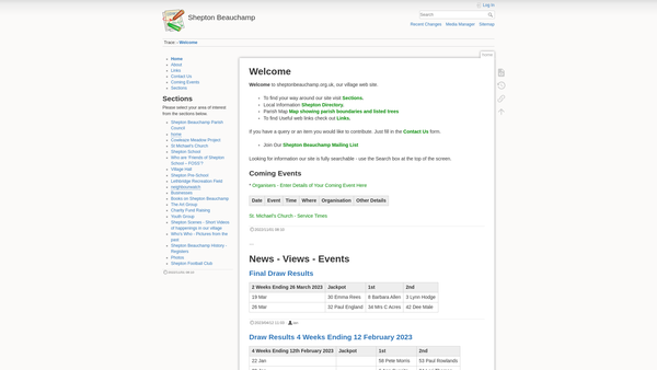 Screenshot of the Parish Hall website