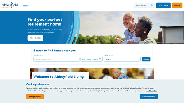 Screenshot of the The Abbeyfield Wrexham Society Ltd website