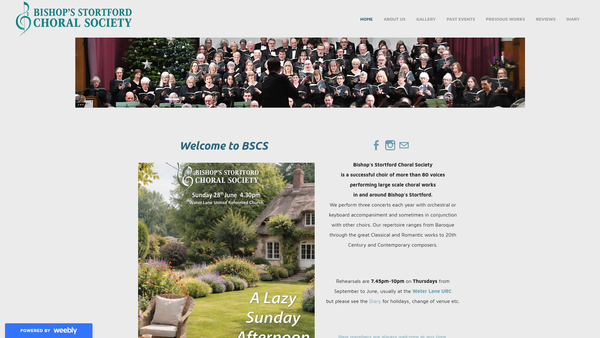 Screenshot of the The Bishop's Stortford Choral Society website