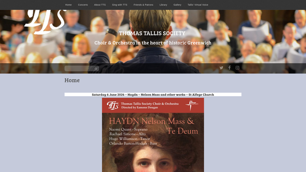 Screenshot of the Thomas Tallis Society website