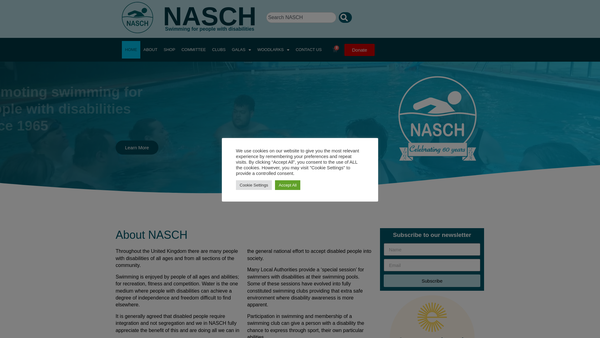 Screenshot of the National Association of Swimming Clubs and Helpers website