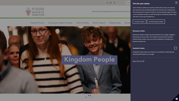 Screenshot of the Worcester Diocesan Board Of Finance Limited website