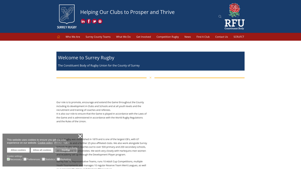 Screenshot of the Surrey County Rugby Football Union Charitable Trust website