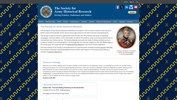 Screenshot of the The Society For Army Historical Research website