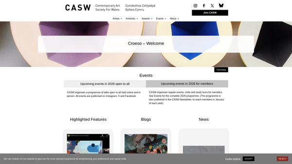 Screenshot of the The Contemporary Art Society For Wales (Cymdeithas Gelfyddyd Gyfoes Cymru) website