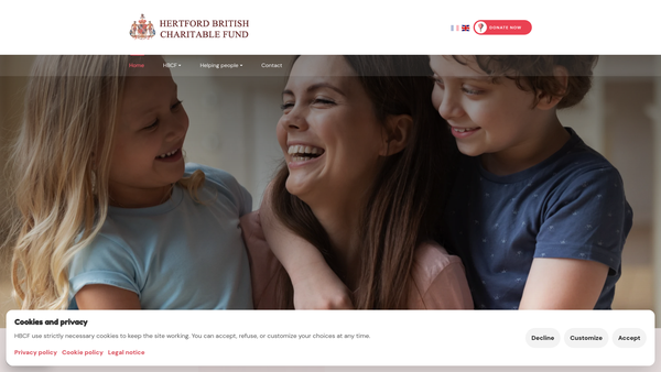 Screenshot of the Hertford British Charitable Fund website