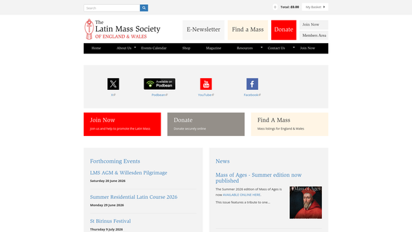 Screenshot of the The Latin Mass Society website
