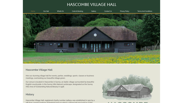 Screenshot of the Hascombe Village Hall website