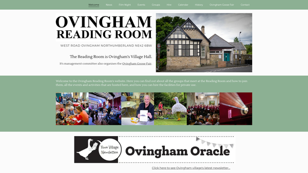 Screenshot of the Ovingham Village Hall website