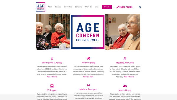 Screenshot of the Age Concern Epsom And Ewell website
