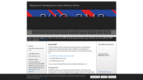 Screenshot of the The Royal Military Police Central Benevolent Fund website