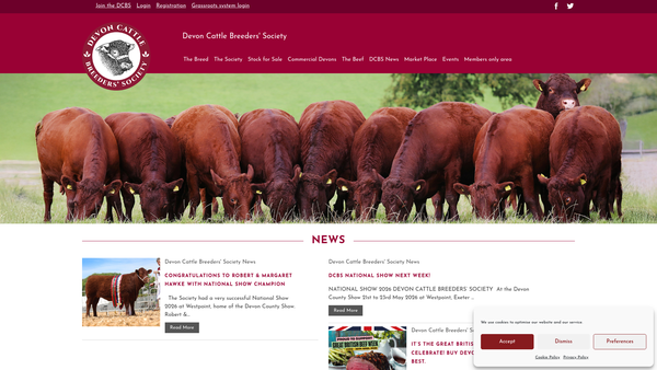 Screenshot of the Devon Cattle Breeders' Society website