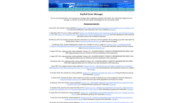 Screenshot of the The British Record Society website