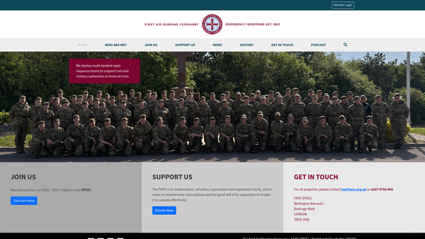 Screenshot of the First Aid Nursing Yeomanry (Princess Royal's Volunteer Corps) (Fany(prvc)) website