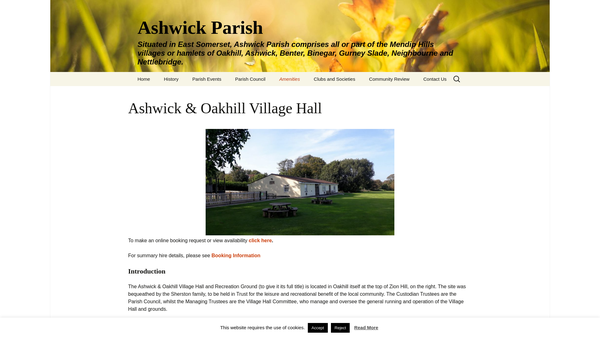 Screenshot of the Ashwick Village Hall And Recreation Ground website