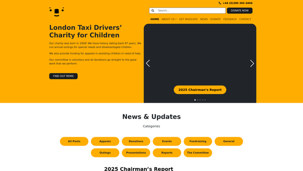 Screenshot of the The London Taxi Drivers' Charity for Children website