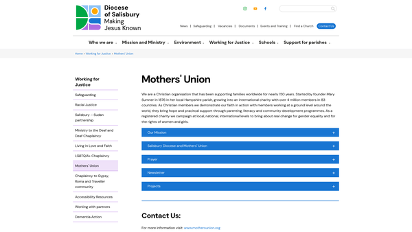 Screenshot of the The Mothers' Union (Salisbury Diocese Branch) website
