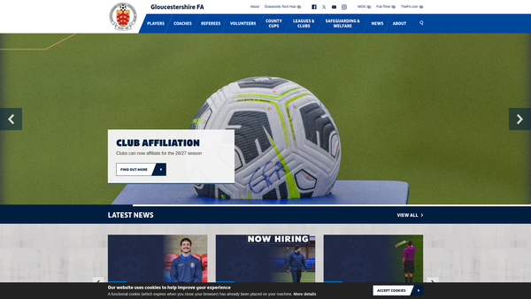 Screenshot of the Gloucestershire Football Association - Benevolent Fund website
